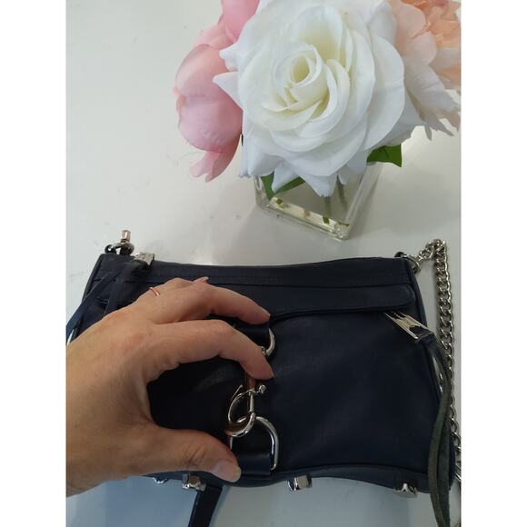 Rebecca Minkoff Navy leather Pebbled Mini M.A.C. Crossbody Silver hardware Regal - Picture 10 of 11